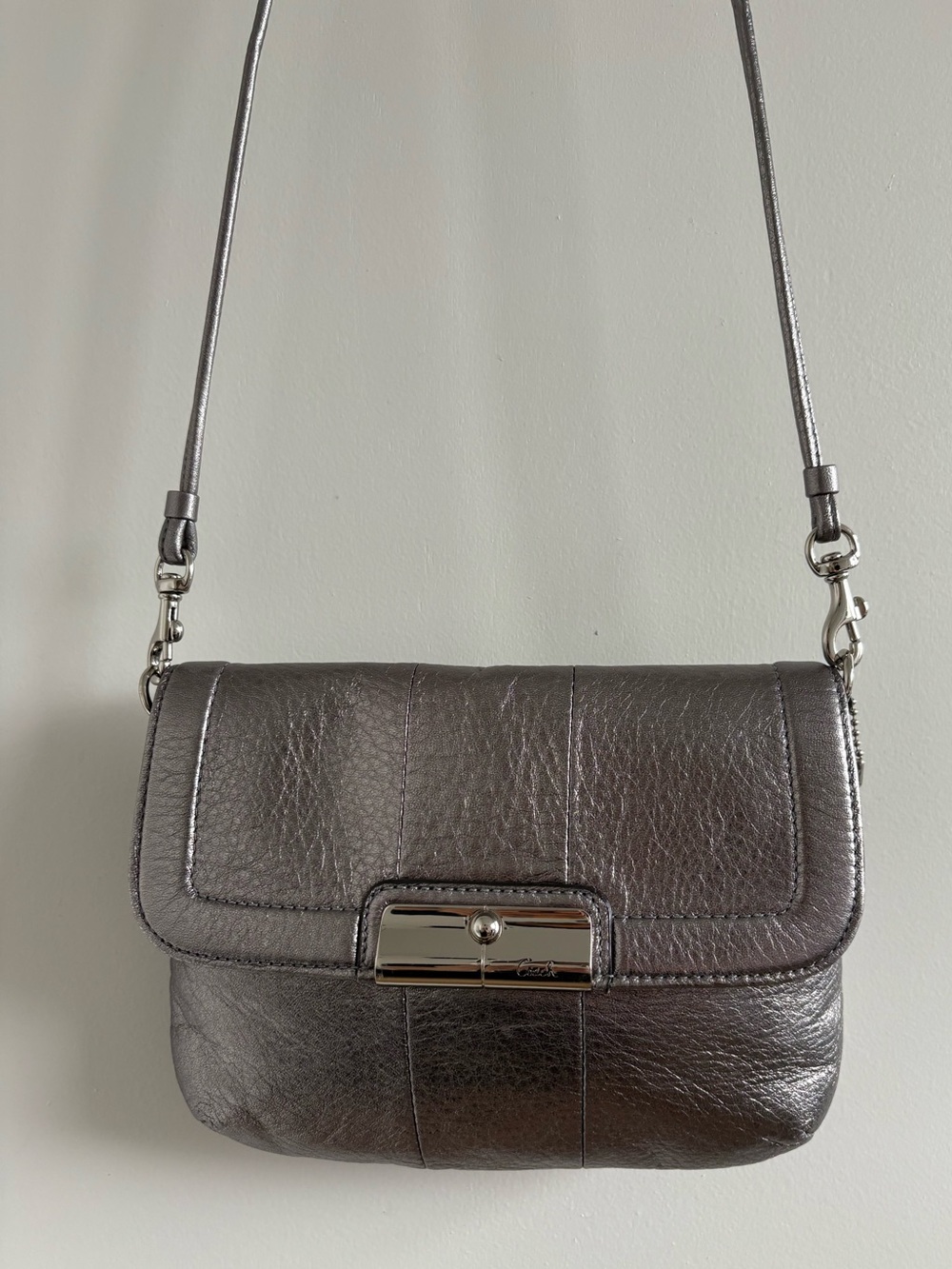 Coach Kristin Leather Metallic Silver Crossbody Bag